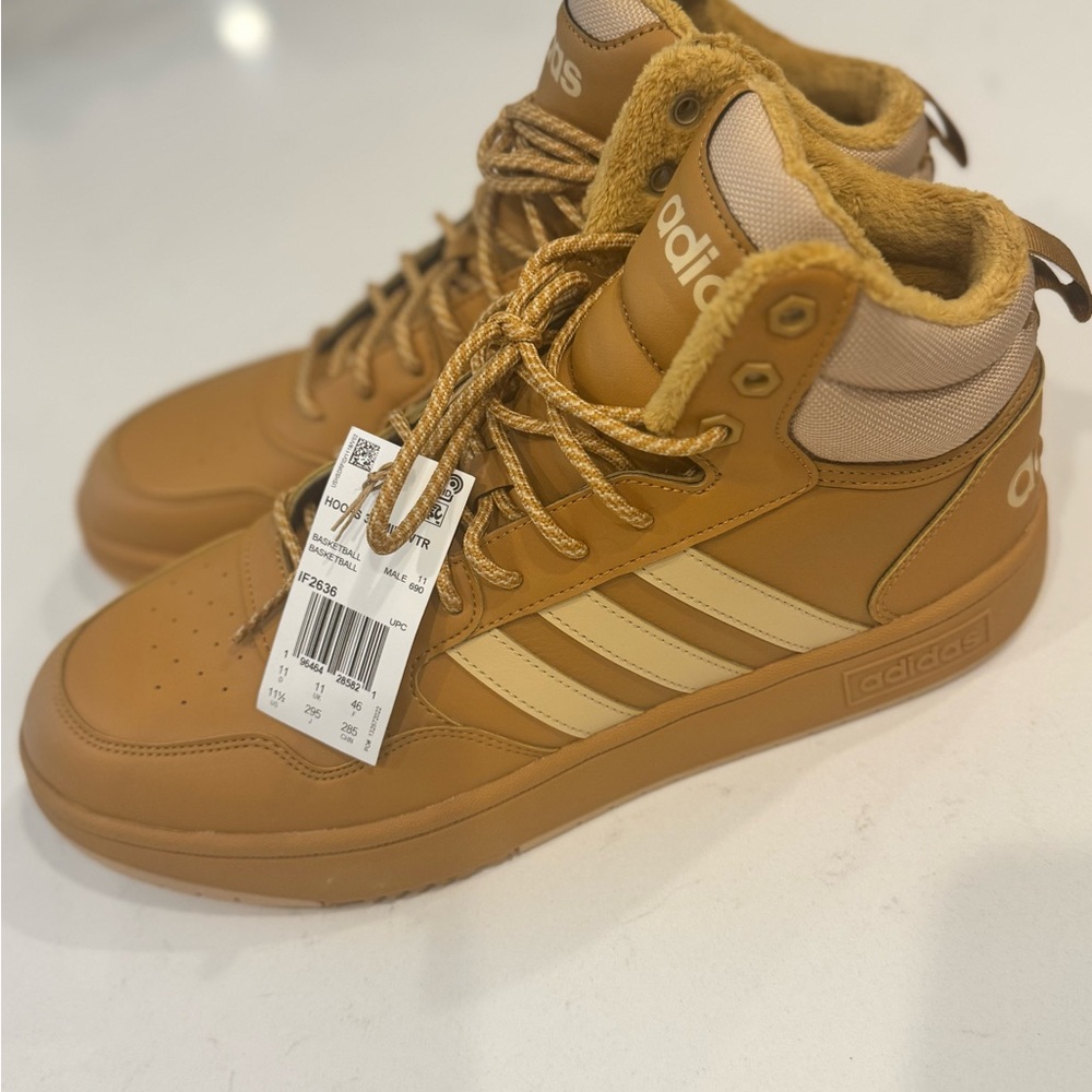 Adidas Hoops 3.0 Mid Winter Sneakers Men’s Size 11.5 | Tan Faux Fur Lined